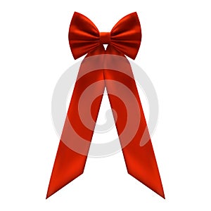 Realistic red women bow made of satin ribbon for decoration gifts, greetings, holidays.